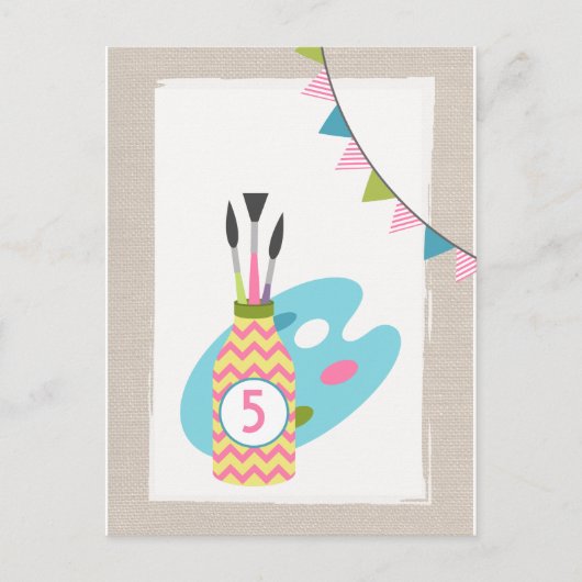 ガールズアート絵画パーティー誕生日はがき招待状 インビテーションポストカード (正面)