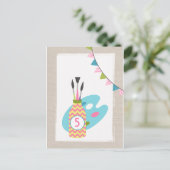 ガールズアート絵画パーティー誕生日はがき招待状 インビテーションポストカード (スタンド正面)