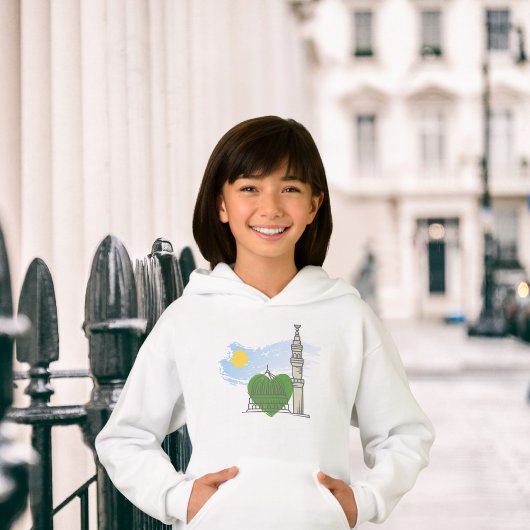 ガールズイスラムフード付きスウェットシャツ：ラブハートマスジドアンナバウィ