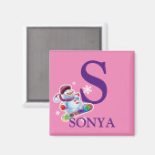 ガールズイニシャルスノーボード雪だるま冷蔵庫用マグネット マグネット (正面/裏面)