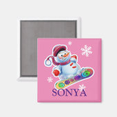 ガールズイニシャルスノーボード雪だるま冷蔵庫用マグネット マグネット (正面/裏面)