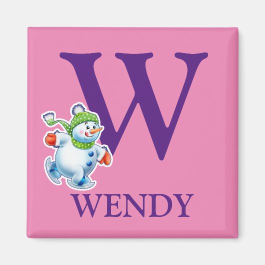 ガールズイニシャル雪だるまクリスマス冷蔵庫用マグネット マグネット (正面)