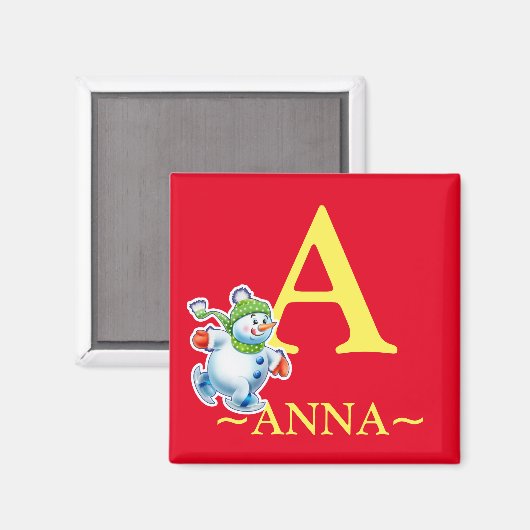 ガールズイニシャル雪だるま冷蔵庫用マグネット マグネット (正面/裏面)