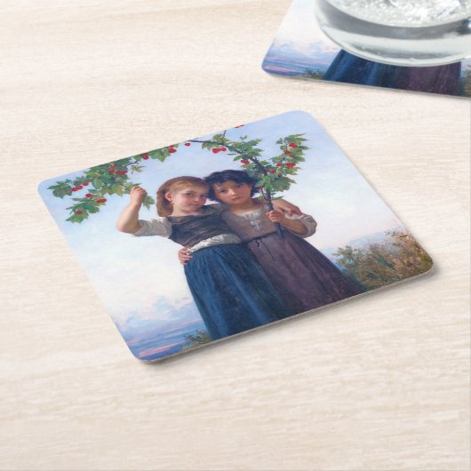 ガールズウィズさくらんぼブランチブゲロー スクエアペーパーコースター (アングル)