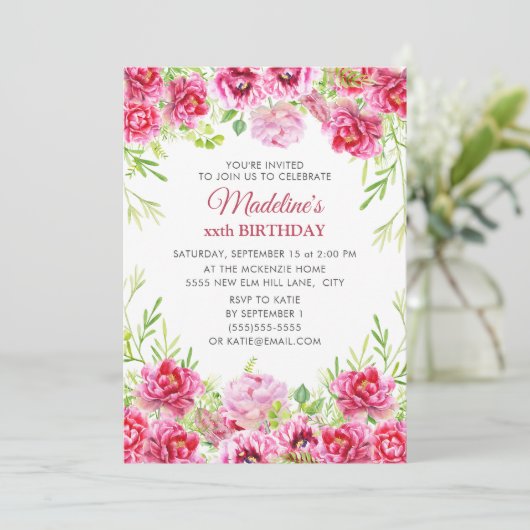 ガールズウィメンズピンクフローラ誕生会 招待状 (スタンド正面)