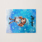 ガールズウィンターアイススケート姿スケートスノーフレーク ジグソーパズル (横)