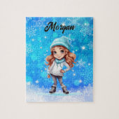 ガールズウィンターアイススケート姿スケートスノーフレーク ジグソーパズル (縦)