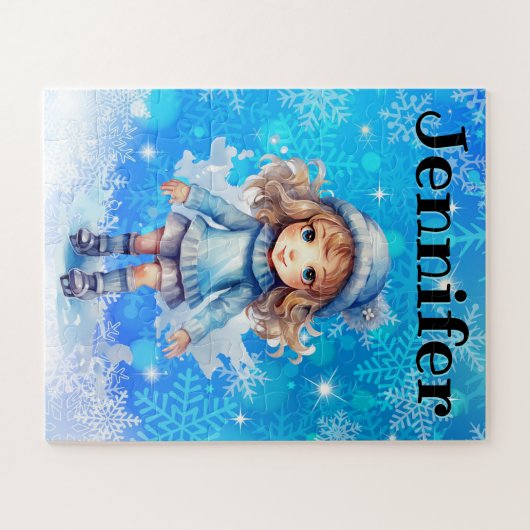 ガールズウィンターアイススケート姿スケートスノーフレーク ジグソーパズル (横)