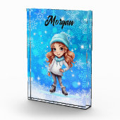 ガールズウィンターアイススケート姿スケートスノーフレーク フォトブロック (右)