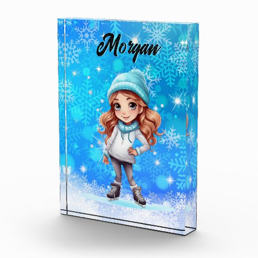 ガールズウィンターアイススケート姿スケートスノーフレーク フォトブロック (右)