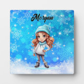 ガールズウィンターアイススケート姿スケートスノーフレーク フォトプラーク (正面)