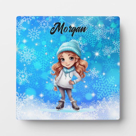 ガールズウィンターアイススケート姿スケートスノーフレーク フォトプラーク (正面)
