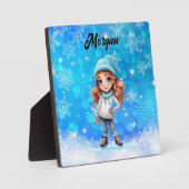ガールズウィンターアイススケート姿スケートスノーフレーク フォトプラーク (正面)