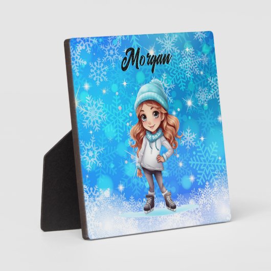 ガールズウィンターアイススケート姿スケートスノーフレーク フォトプラーク (正面)