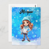 ガールズウィンターアイススケート姿スケートスノーフレーク ポストカード (正面/裏面)