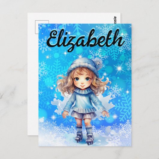 ガールズウィンターアイススケート姿スケートスノーフレーク ポストカード (正面/裏面)