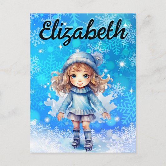 ガールズウィンターアイススケート姿スケートスノーフレーク ポストカード (正面)