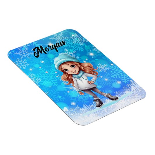 ガールズウィンターアイススケート姿スケートスノーフレーク マグネット (右側)