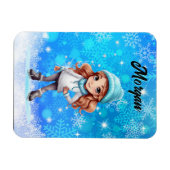 ガールズウィンターアイススケート姿スケートスノーフレーク マグネット (横)