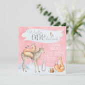 ガールズウィンターオネダーランドウッドランドファースト誕生日 招待状 (スタンド正面)