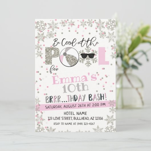 ガールズウィンタープールパーティー誕生日 招待状 (スタンド正面)