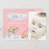 ガールズウィンターワンダーランドウッドランドフォト誕生日 招待状 (正面/裏面)