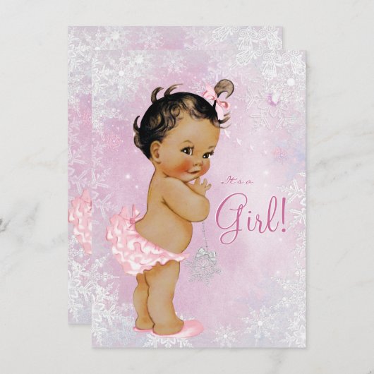 ガールズウィンターワンダーランド赤ちゃんシャワー 招待状 (正面/裏面)