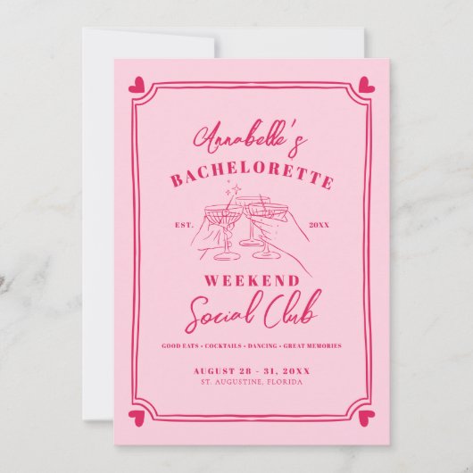 ガールズウィークエンドカクテルソーシャルクラブバチェロレッテ 招待状 (正面)