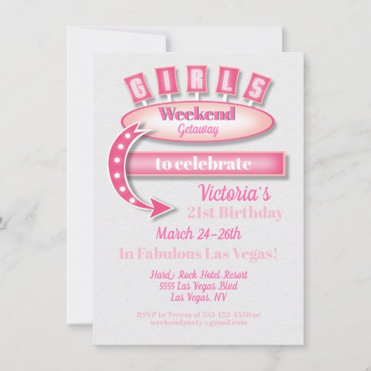 ガールズウィークエンドゲタウェイラスベガスの旅程 招待状 (正面)