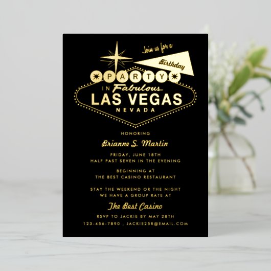 ガールズウィークエンドラスベガスバースデーパーティーのホイルの招待 箔招待状 (立ち正面)