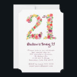 ガールズウォータカラーフローラ21st誕生日パーティーシェイプ 招待状<br><div class="desc">オリジナルデザインPip Hoorayによる。デジタル技術を通じて丁寧に数形に配置された水色の花のプリント画像。これらの製品の美しいを強化するために注文する前に紙カードストックをアップグレードできる。高級品のカードもしストックを注文すると、質感のある豪華な厚手カードが見える。デザイナーの水彩花ユニーク21歳の誕生招待状の一つコンテンポラリーは、フレームの形に切り込まれて死ぬ。招待状はプロの印刷で送信されるドア。コスト来に含まれる封筒</div>