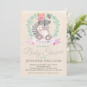 ガールズウォータカラーベビーラクーンベイビーシャワー 招待状 (スタンド正面)