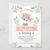 ガールズウォーターカラーコアラベア誕生日招待状 招待状 (正面)