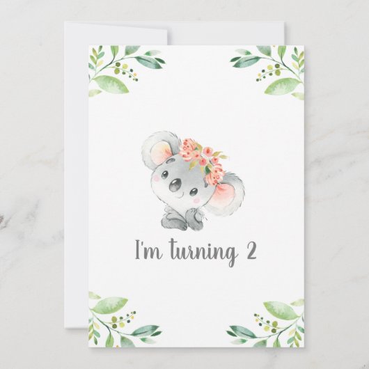 ガールズウォーターカラーコアラベア誕生日招待状 招待状 (裏面)