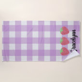 ガールズウォーターカラーストロベリートリオアンドプレイドビーチ ビーチタオル (正面)