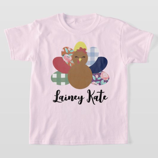 ガールズウォーターカラープレイドフローラターキーユースTシャツ Tシャツ (レイダウン)