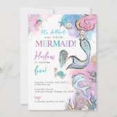 ガールズウォーターカラーマーメイド誕生日招待状 案内状 (正面)