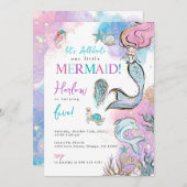 ガールズウォーターカラーマーメイド誕生日招待状 案内状 (正面/裏面)