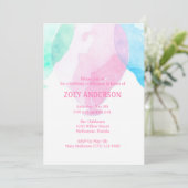 ガールズウォーターカラー気球誕生日パーティー招待状 招待状 (スタンド正面)