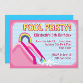 ガールズウォータースライド誕生日 招待状 (正面/裏面)