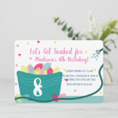 ガールズウォーターバルーンファイト誕生日ピンク 招待状 (スタンド正面)