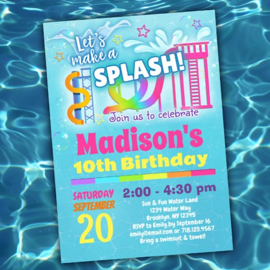 ガールズウォーターパーク誕生日パーティーの招待 招待状