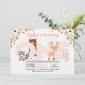 ガールズウッドランドアニマルズ1st誕生日招待状 招待状 (スタンド正面)