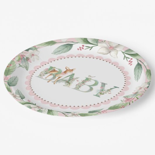 ガールズウッドランドディアベビーシャワー紙プレート ペーパープレート (アングル)