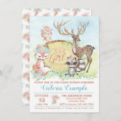 ガールズウッドランドベビーフレンズ赤ちゃんシャワー 招待状 (正面/裏面)