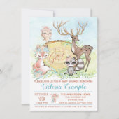 ガールズウッドランドベビーフレンズ赤ちゃんシャワー 招待状 (正面)