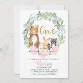 ガールズウッドランドリースファースト誕生日招待状 招待状 (正面)