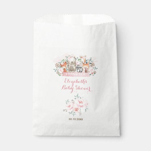 ガールズウッドランド動物ピンクフローラ誕生日パーティー フェイバーバッグ (正面)