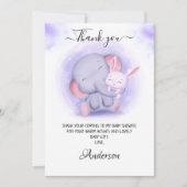 ガールズエレファントとベビーうさぎ赤ちゃんシャワー サンキューカード (正面)