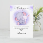 ガールズエレファントとベビーうさぎ赤ちゃんシャワー サンキューカード (スタンド正面)